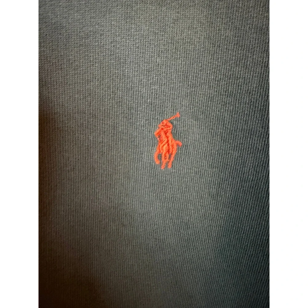 Polo Ralph Lauren Mens Green Full Zip Hoodie Orange Pony Fleece Sweatshirt Large